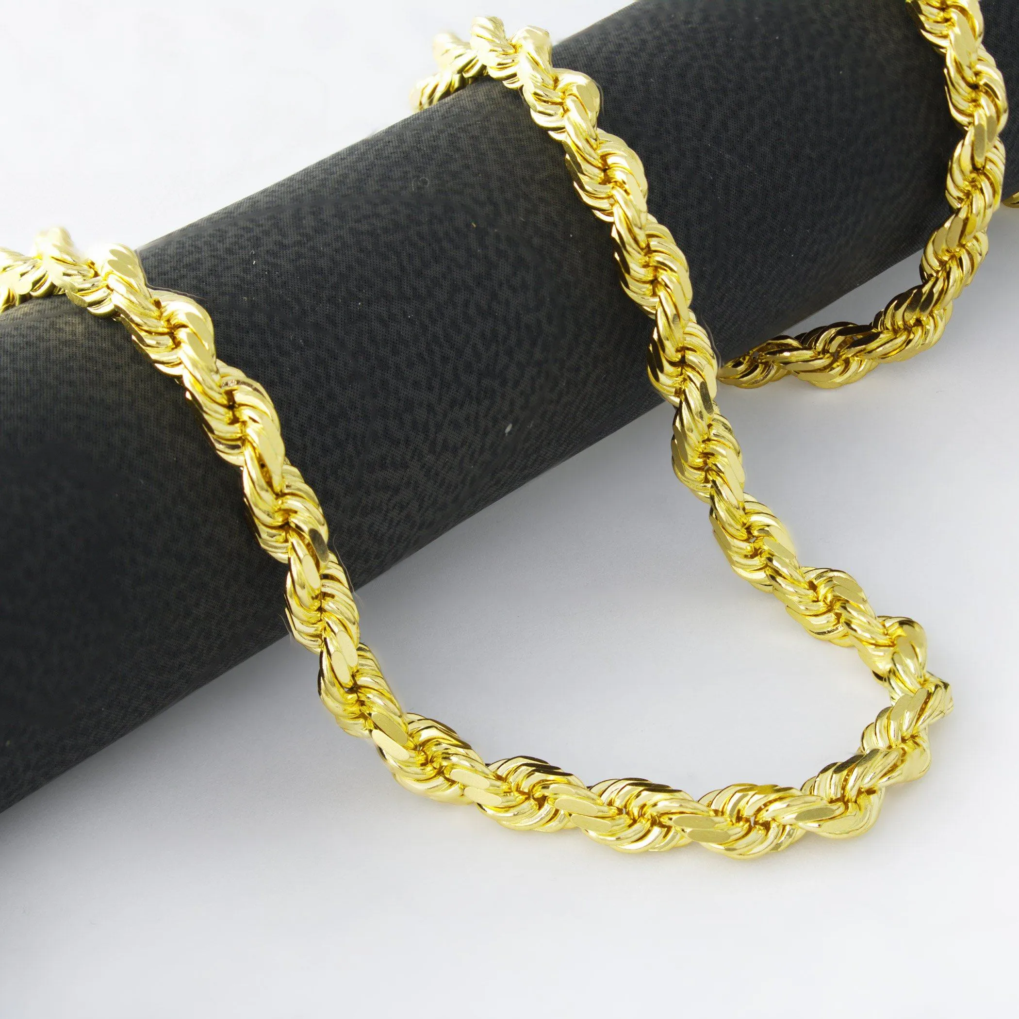 10K Yellow Gold 3.5mm Unisex Diamond Cut Rope Chain Necklace