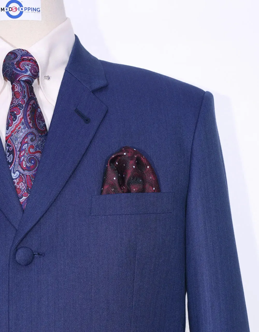 3 Piece Suit - Midnight Blue Herringbone Suit