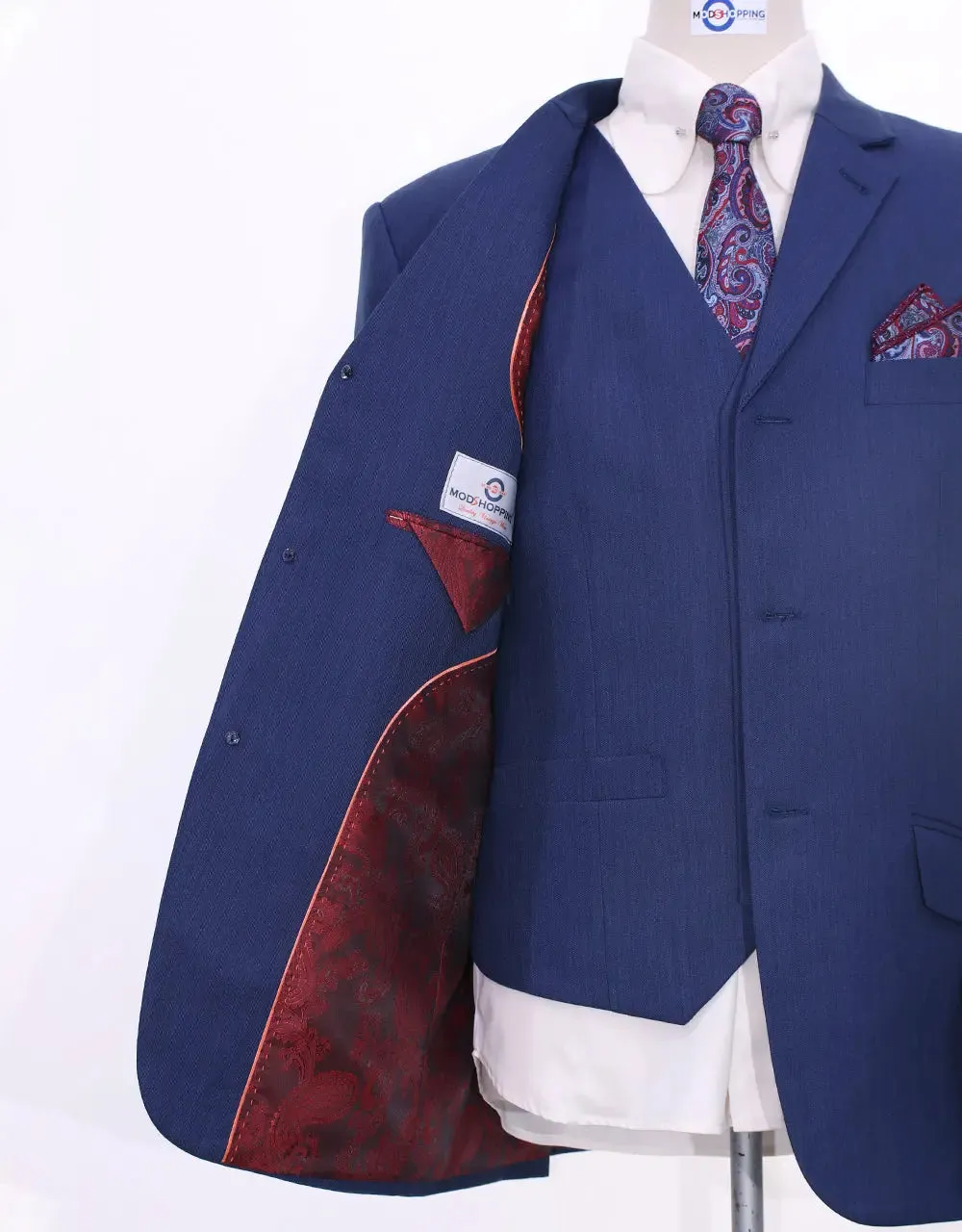 3 Piece Suit - Midnight Blue Herringbone Suit