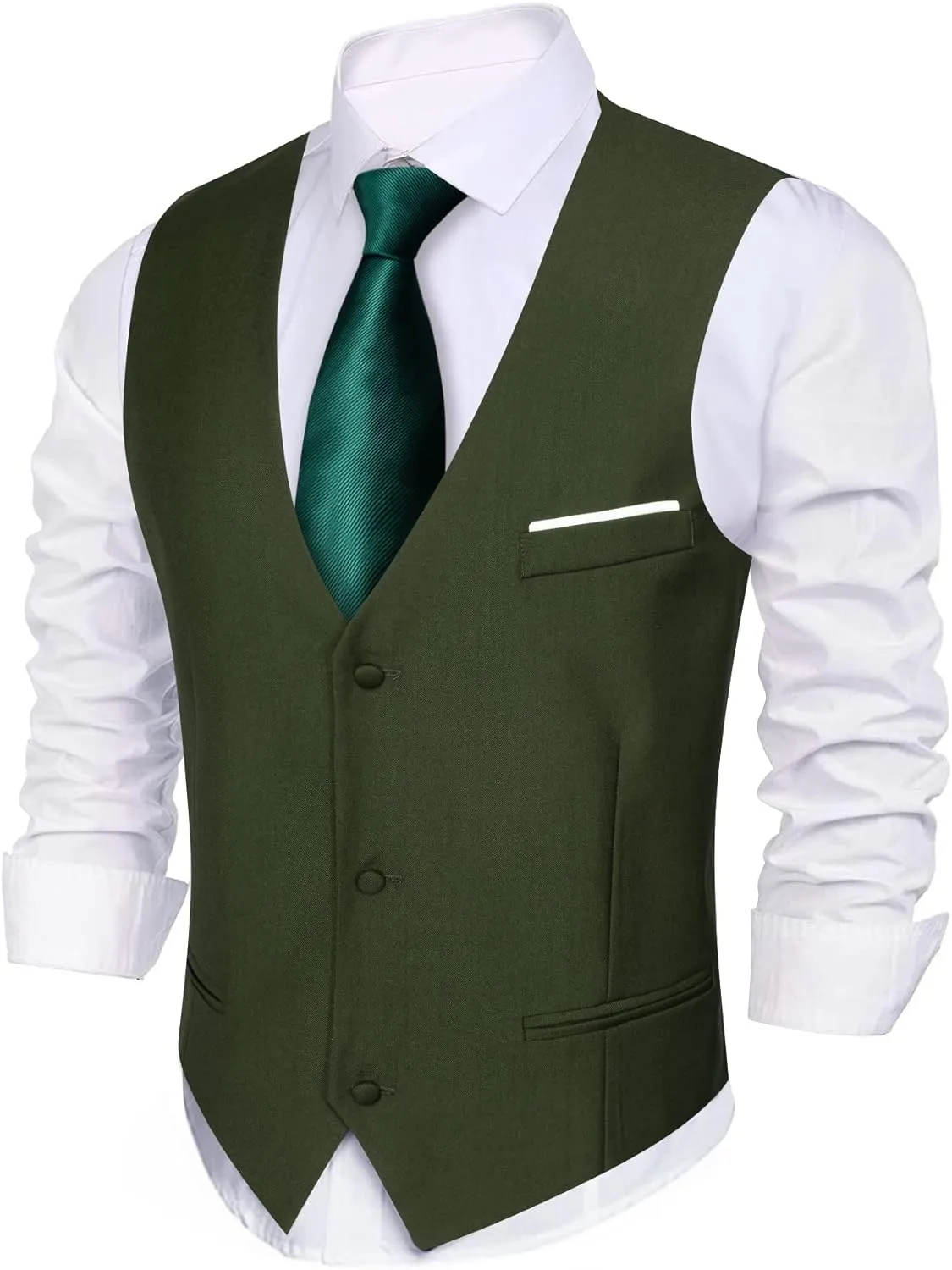Barry.Wang Mens Formal Suit Vest Slim Fit V-neck 2 Pockets Wedding Party Dress Waistcoat