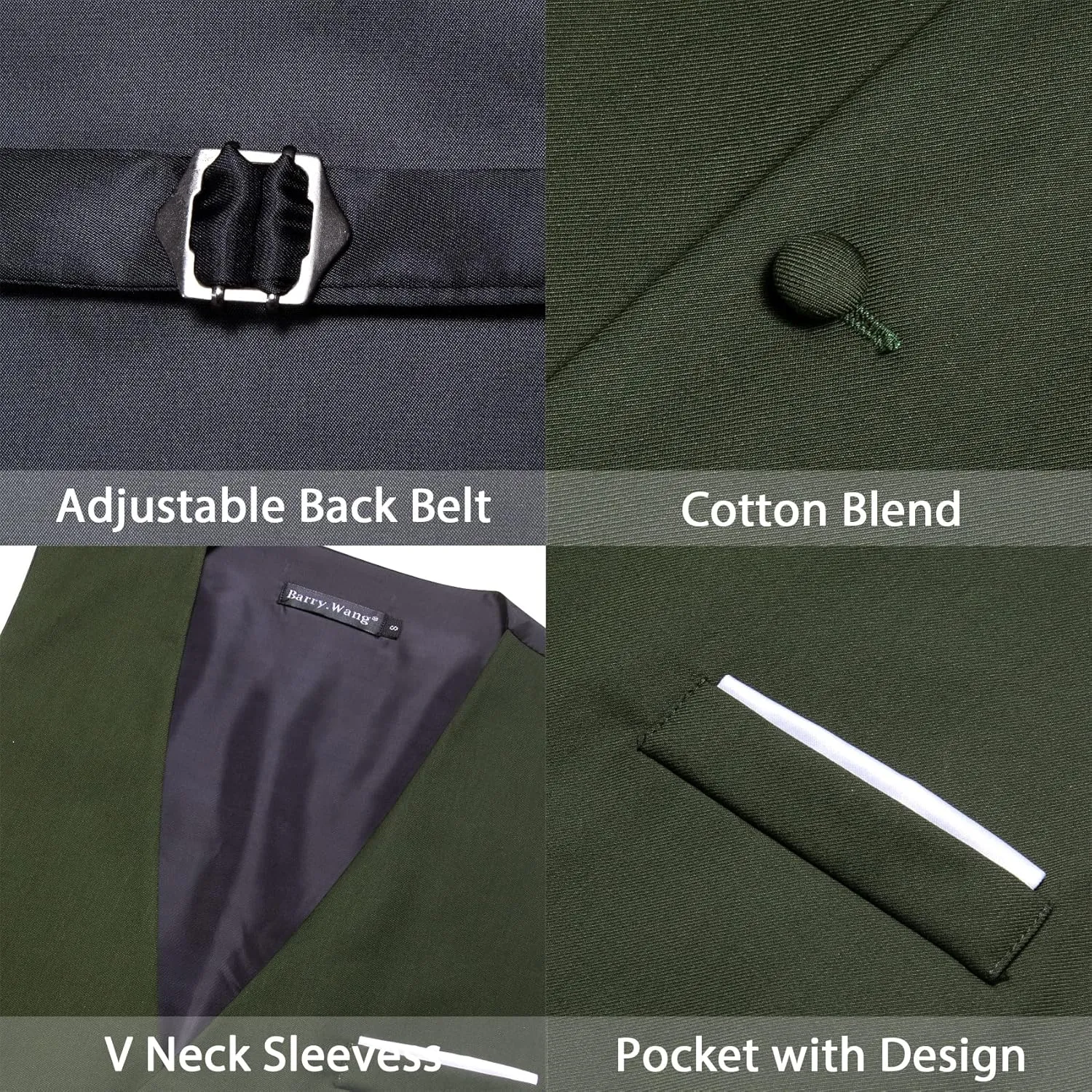 Barry.Wang Mens Formal Suit Vest Slim Fit V-neck 2 Pockets Wedding Party Dress Waistcoat