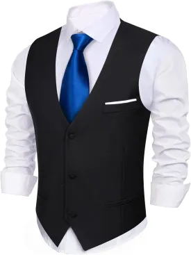 Barry.Wang Mens Formal Suit Vest Slim Fit V-neck 2 Pockets Wedding Party Dress Waistcoat