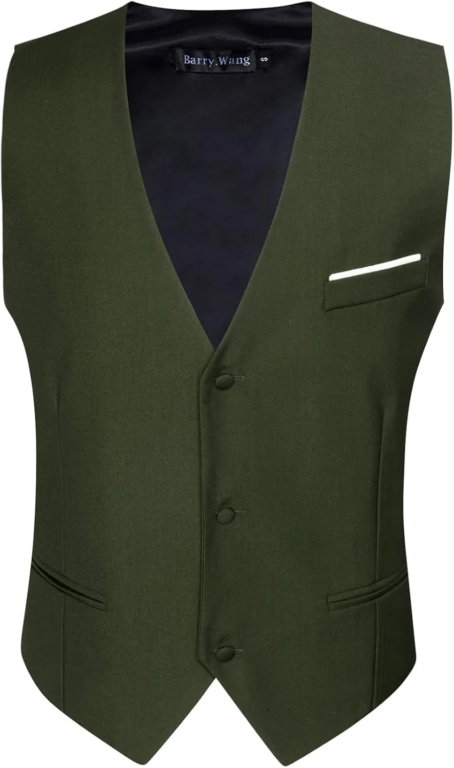 Barry.Wang Mens Formal Suit Vest Slim Fit V-neck 2 Pockets Wedding Party Dress Waistcoat