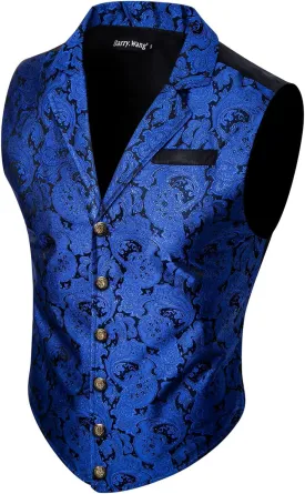 Barry.Wang Mens Victorian Suit Vest Lapel Collar Silk Paisley Steampunk Gothic Waistcoat Formal/Leisure Party
