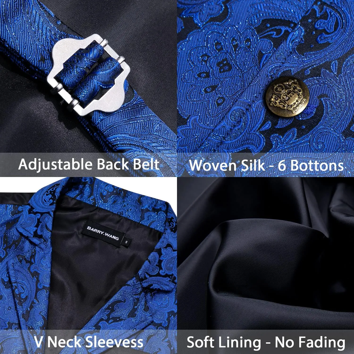 Barry.Wang Mens Victorian Suit Vest Lapel Collar Silk Paisley Steampunk Gothic Waistcoat Formal/Leisure Party