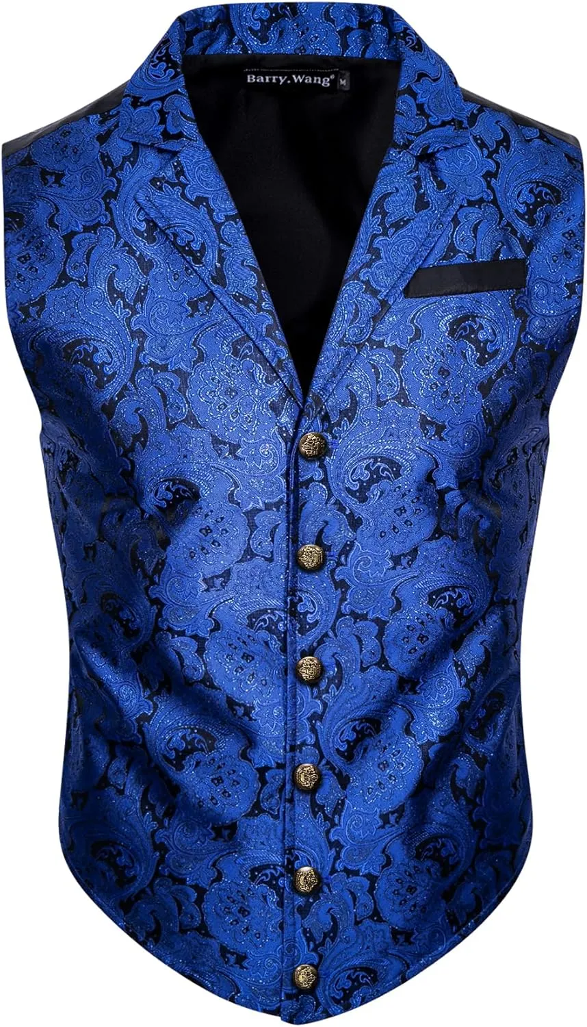 Barry.Wang Mens Victorian Suit Vest Lapel Collar Silk Paisley Steampunk Gothic Waistcoat Formal/Leisure Party