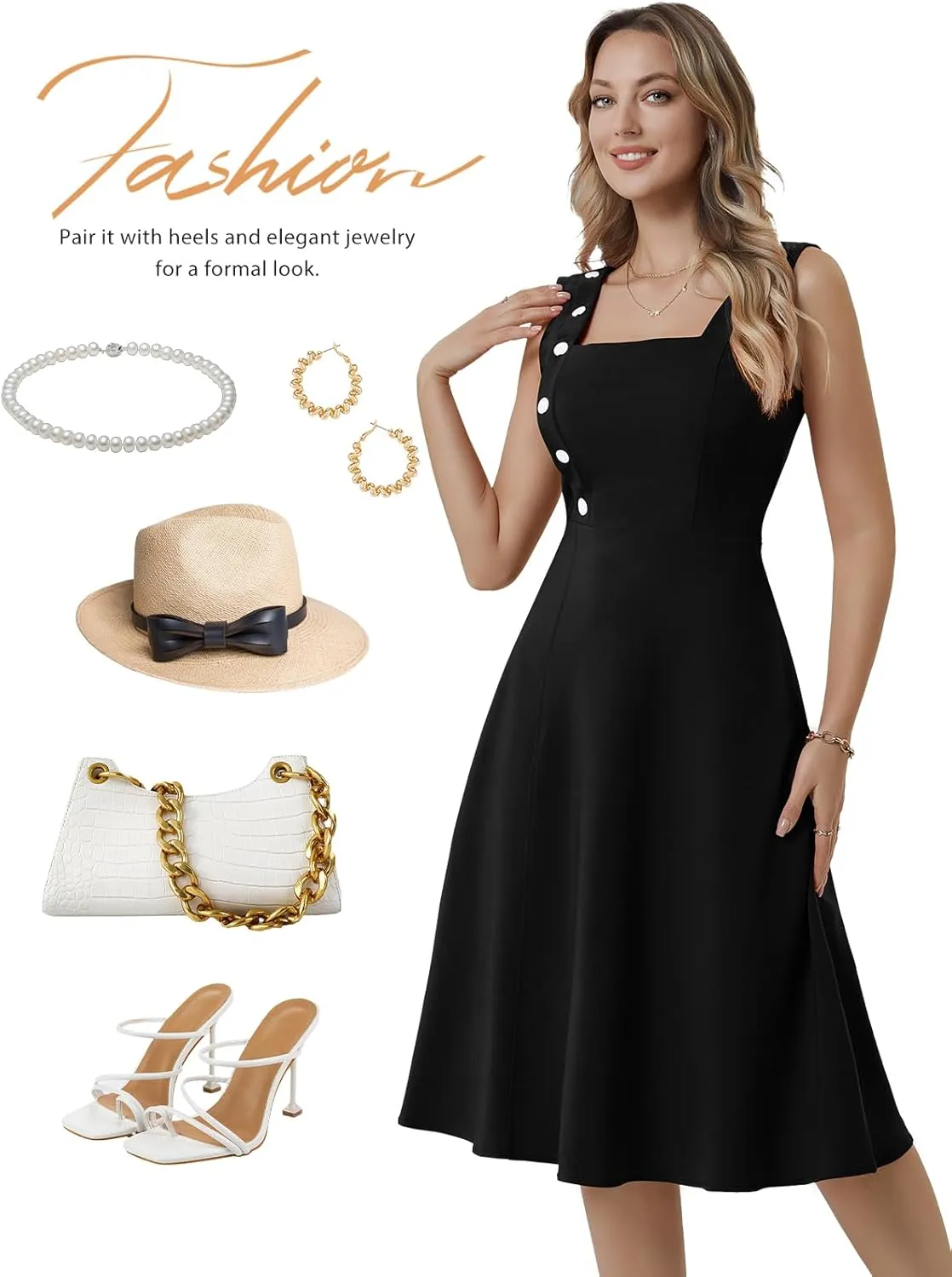Bbonlinedress Womens Vintage Cocktail Dress Summer Formal Wedding Guest Retro Tea Party Sleeveless A-line Midi Sundress