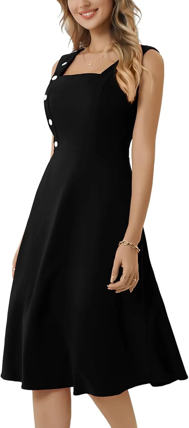Bbonlinedress Womens Vintage Cocktail Dress Summer Formal Wedding Guest Retro Tea Party Sleeveless A-line Midi Sundress