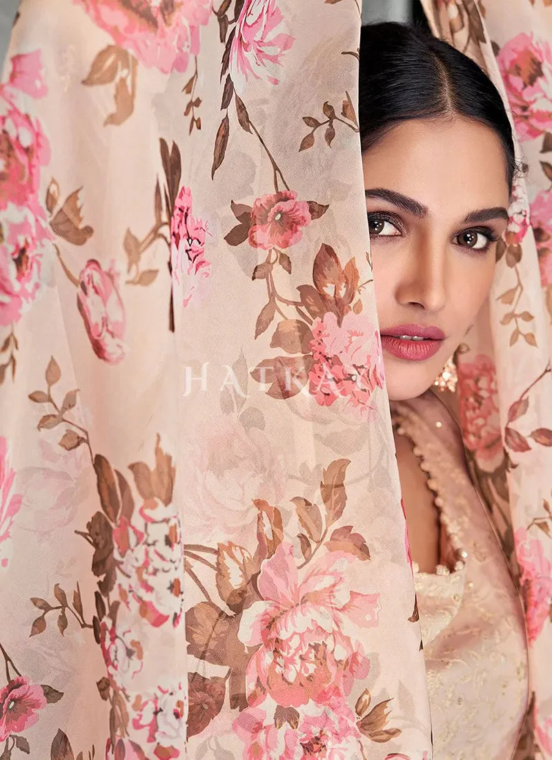Beige Lucknowi Embroidered Designer Palazzo Suit