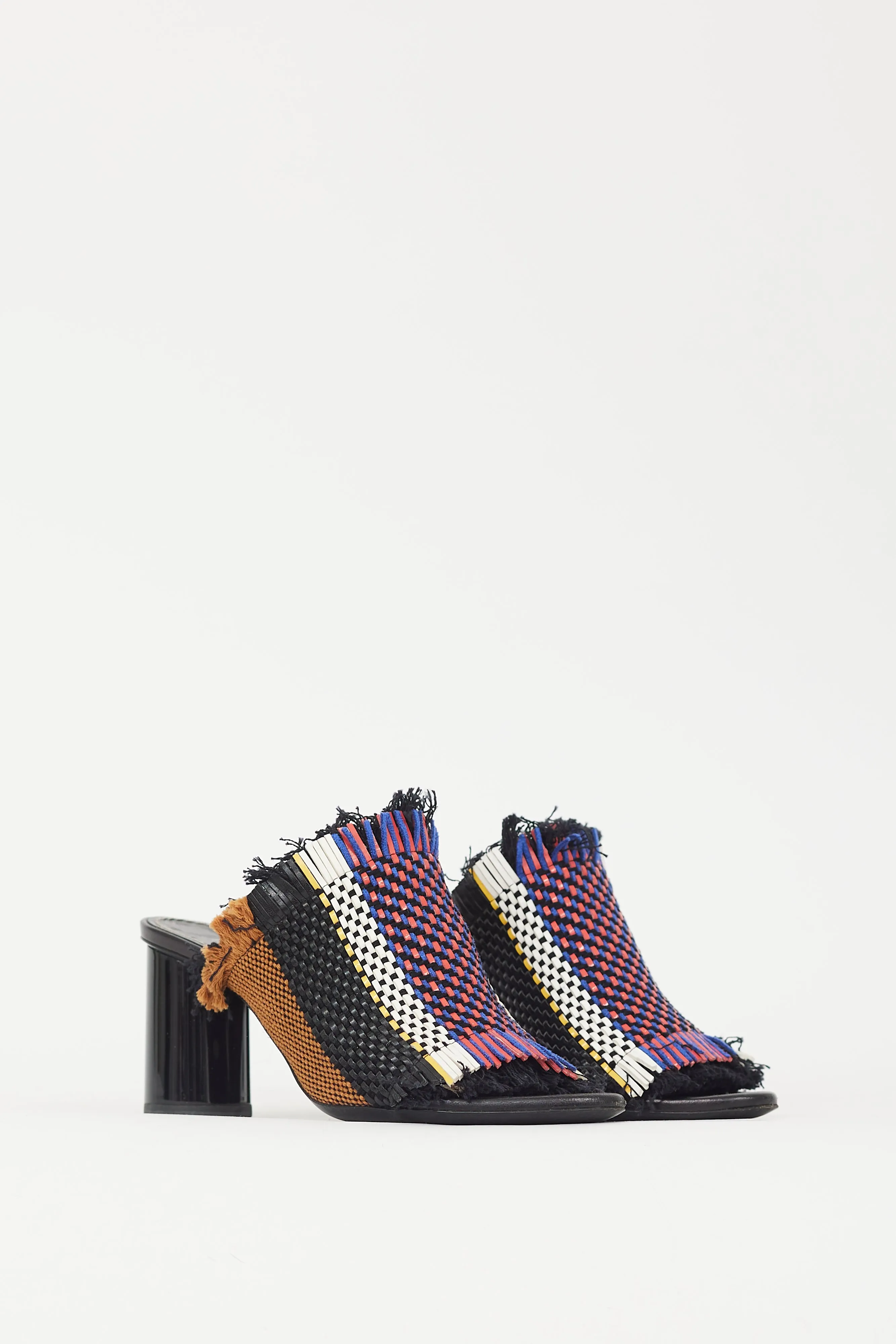 Black & Multicolour Woven Fringe Block Heel