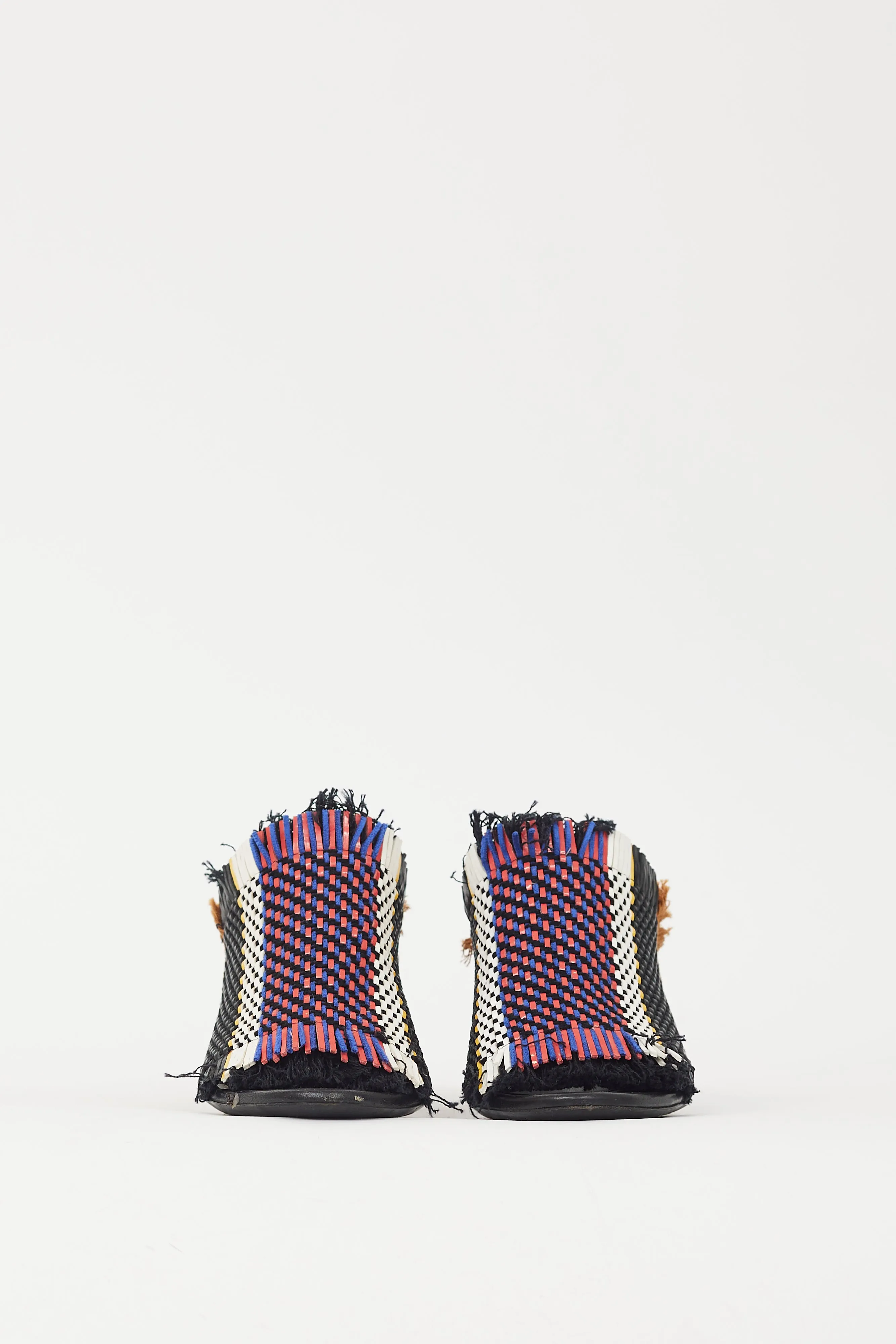Black & Multicolour Woven Fringe Block Heel
