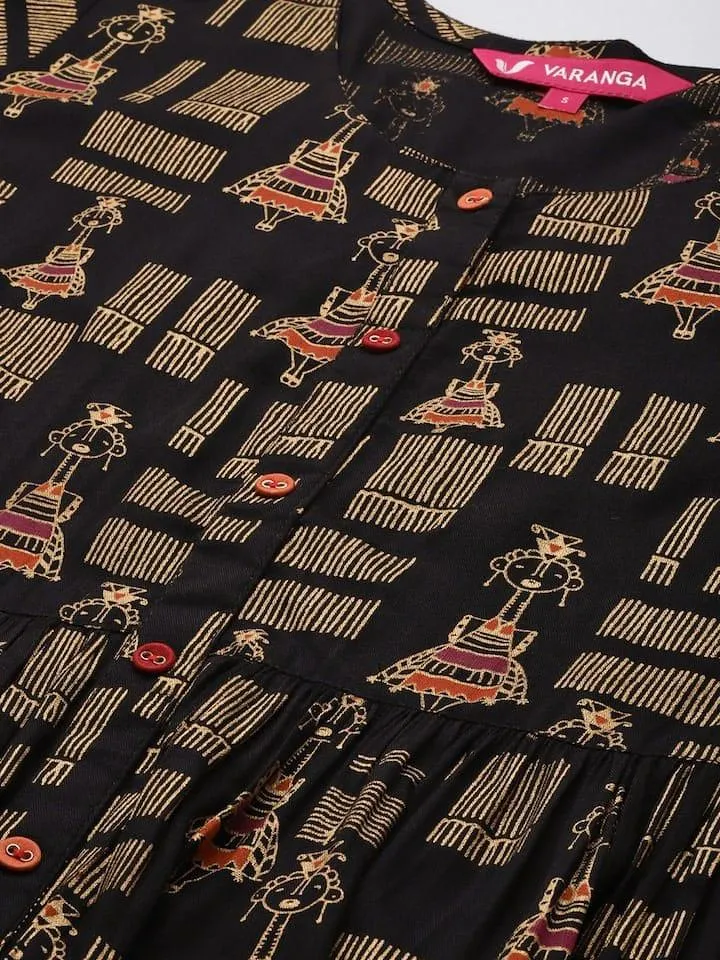 Black Printed Empire Dress