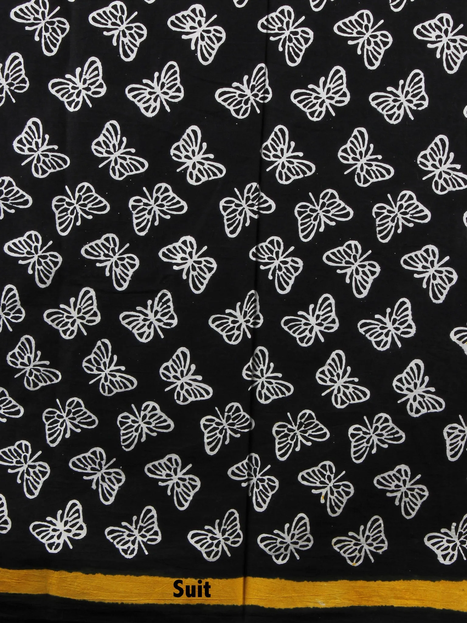 Black White Yellow Hand Block Printed Cotton Suit-Salwar Fabric With Chiffon Dupatta - S1628153
