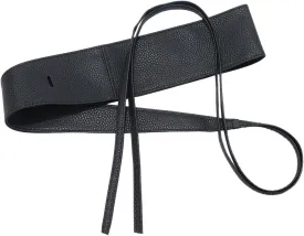 Black Wide Thin Elastic Pu Leather Corset Self Tie Waist Strap Obi Style Cinch Strap Sash Belt Bow Knot Wrap Around Belts for Women s Ladies Dresses Party Special Occasion Formal Prom