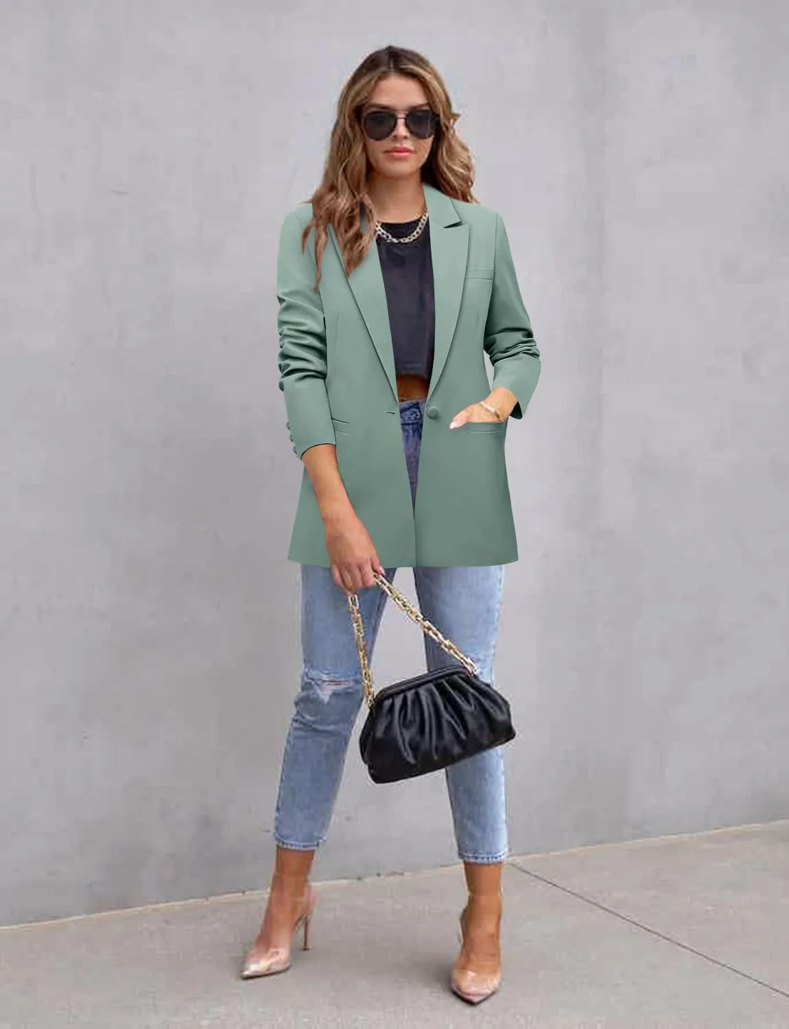 CHICZONE Womens Long Sleeve Casual Blazers Open Front Lapel Button Work Office Ladie's Suits Jackets