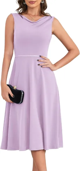 Dressystar Women's Party Dresses Club Cocktail Formal Casual Dress Sleeveless Elegant Cowl Neck A-Line Midi Dress