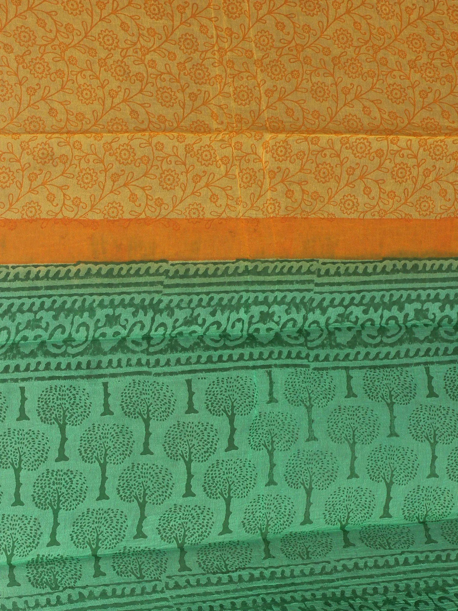 Fern Green Yellow Orange Hand Block Printed Cotton Suit-Salwar Fabric With Chiffon Dupatta - S1628170