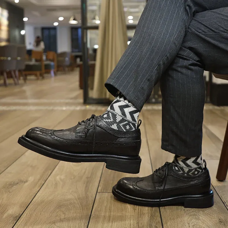 Formal Men's Shoes British Style Round Head Brock Carved Business Casual Leather Shoes Thick Soles Increase Shoes Wedding Shoes