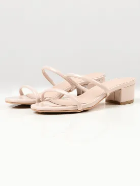 Glossy Block Heels - Light Peach