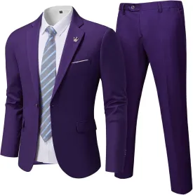 Hihawk 2 Piece Men's Slim Fit Suit, One Button Jacket and Pants with Tie, Blazer Trousers Set for Weddings Proms