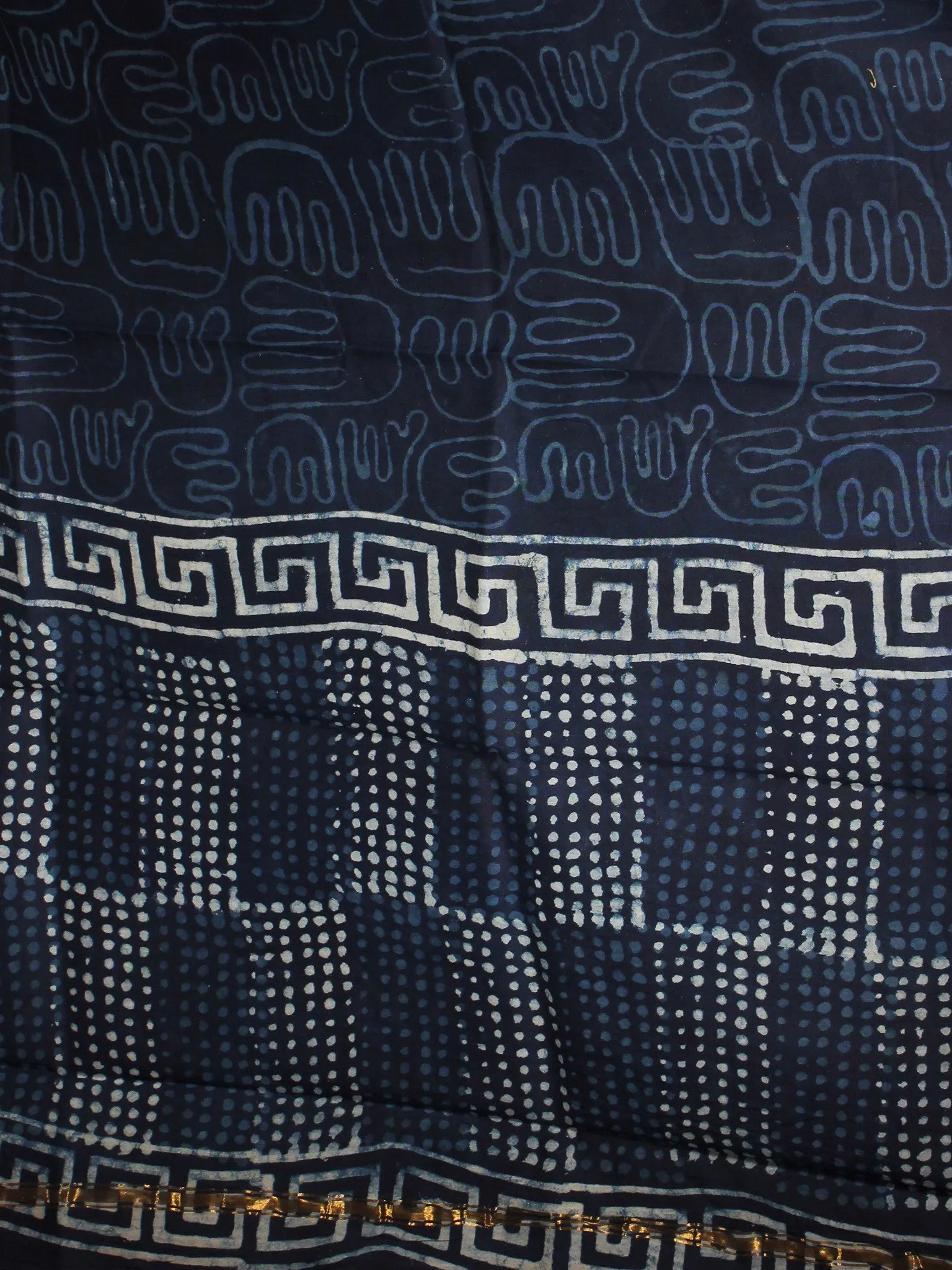 Indigo Ivory Hand Block Printed Chanderi Unstitched Kurta & Chanderi Dupatta With Cotton Salwar - S1628184