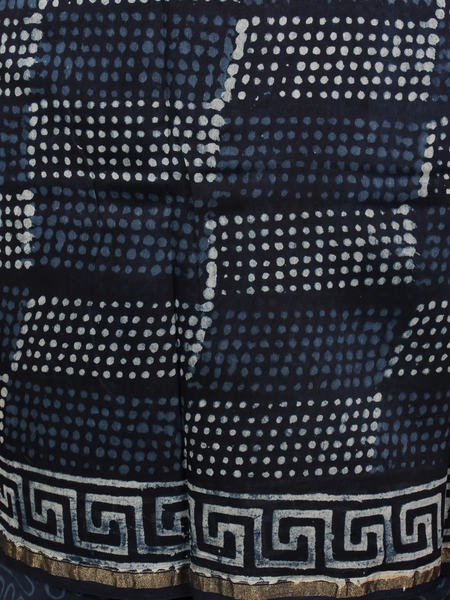 Indigo Ivory Hand Block Printed Chanderi Unstitched Kurta & Chanderi Dupatta With Cotton Salwar - S1628184