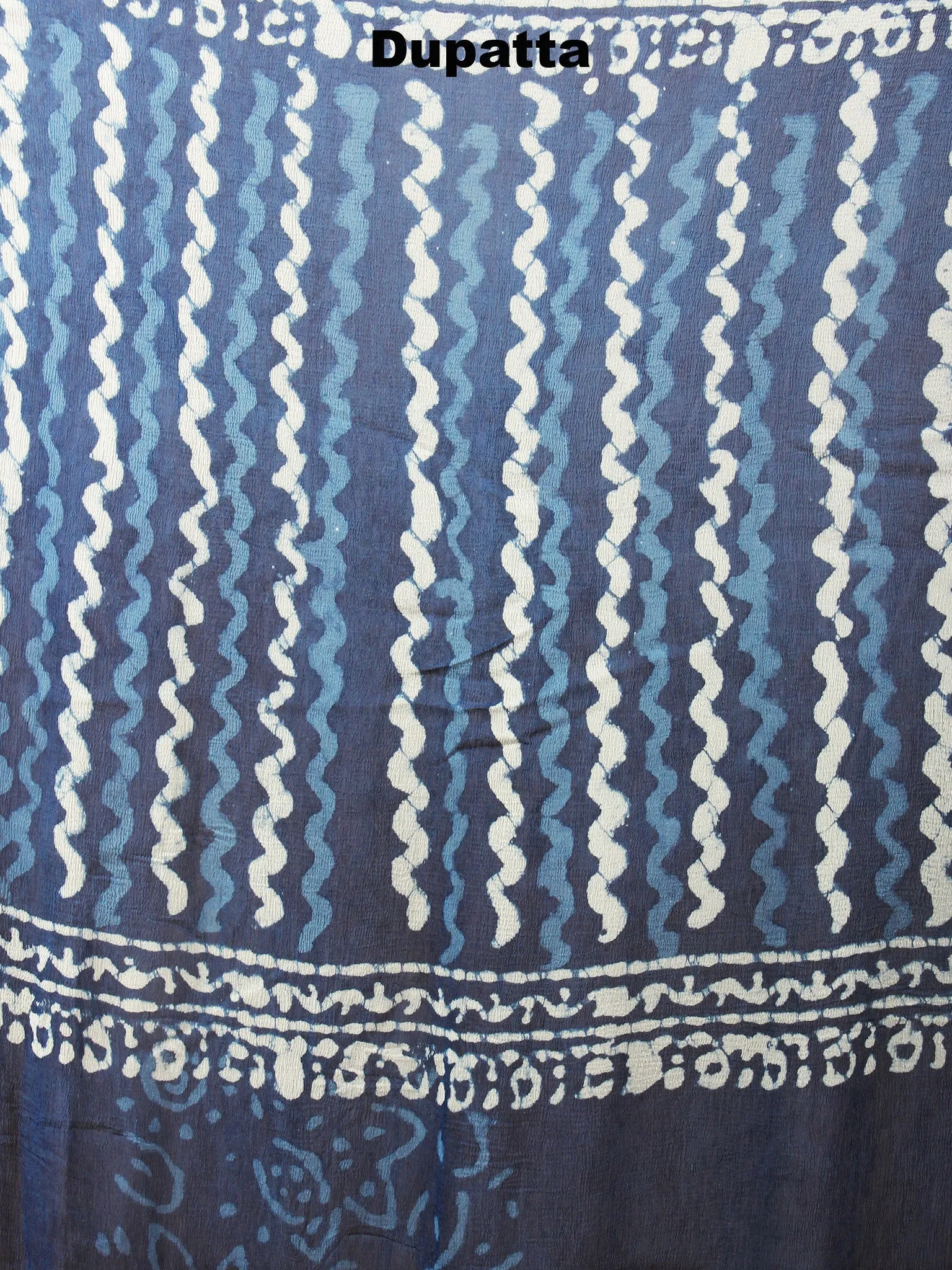 Indigo White Hand Block Printed Cotton Suit-Salwar Fabric With Chiffon Dupatta - S1628053