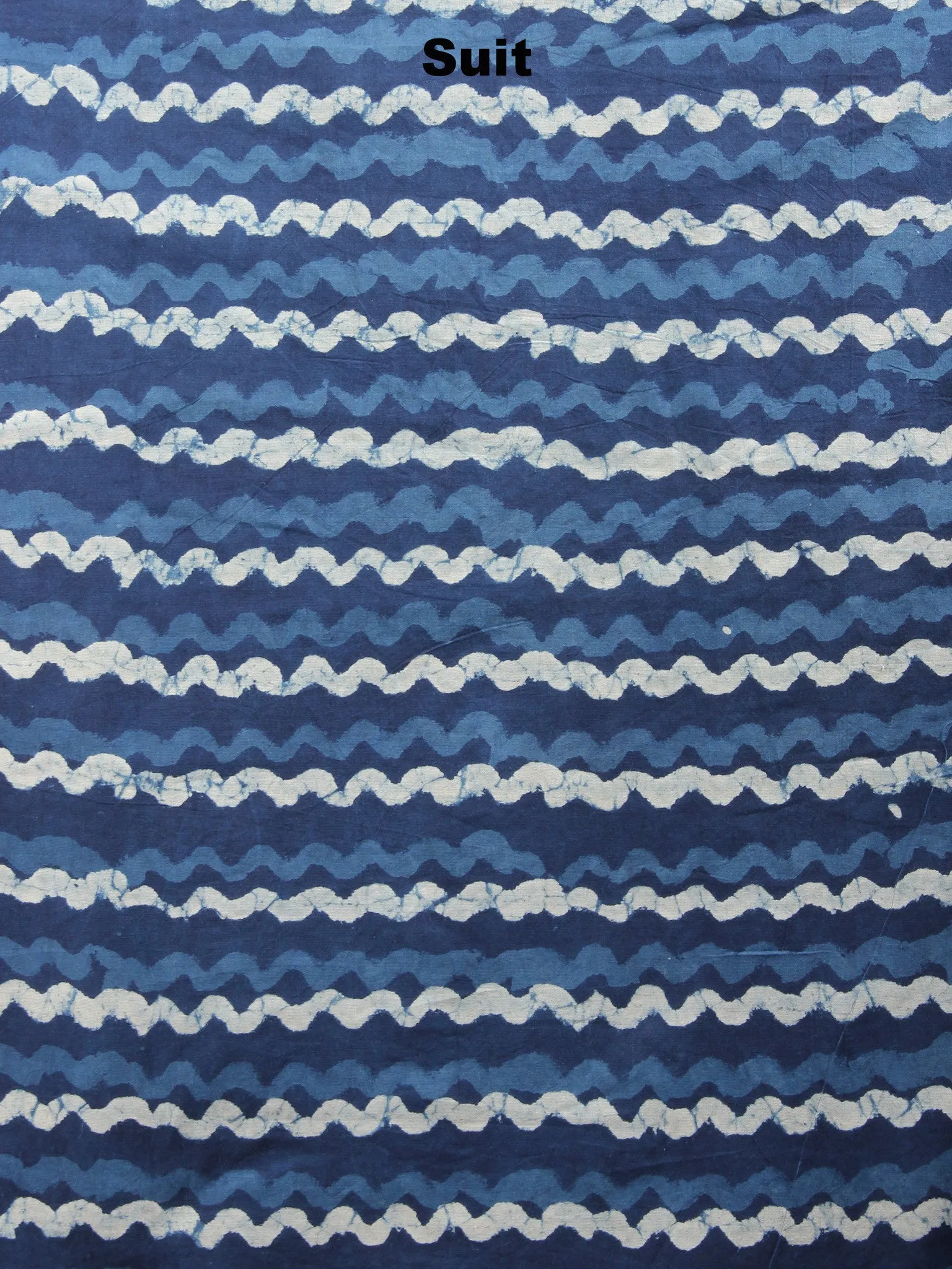 Indigo White Hand Block Printed Cotton Suit-Salwar Fabric With Chiffon Dupatta - S1628053