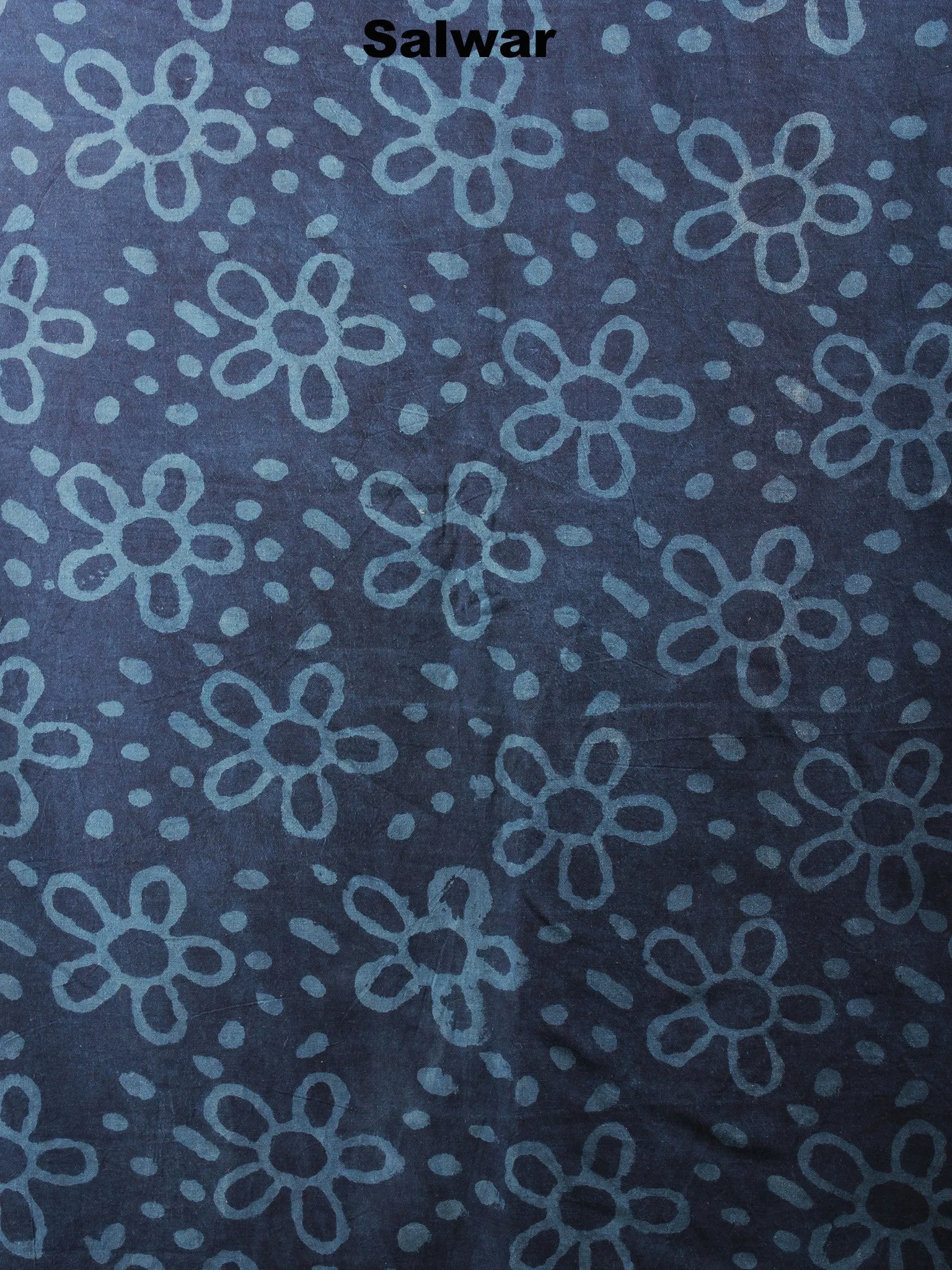 Indigo White Hand Block Printed Cotton Suit-Salwar Fabric With Chiffon Dupatta - S1628053