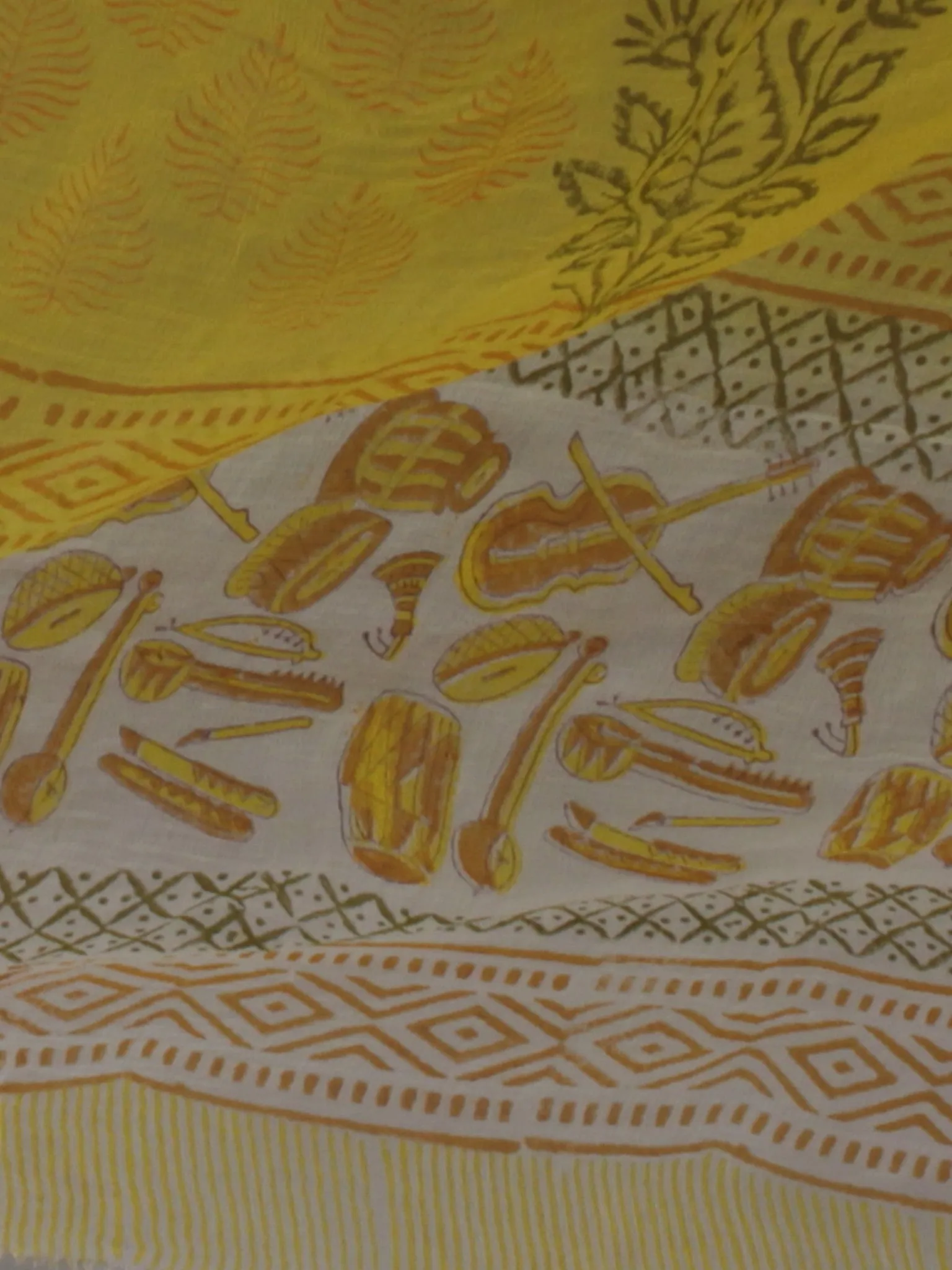 Ivory Yellow Hand Block Printed Cotton Suit-Salwar Fabric With Chiffon Dupatta (Set of 3) - S16281294