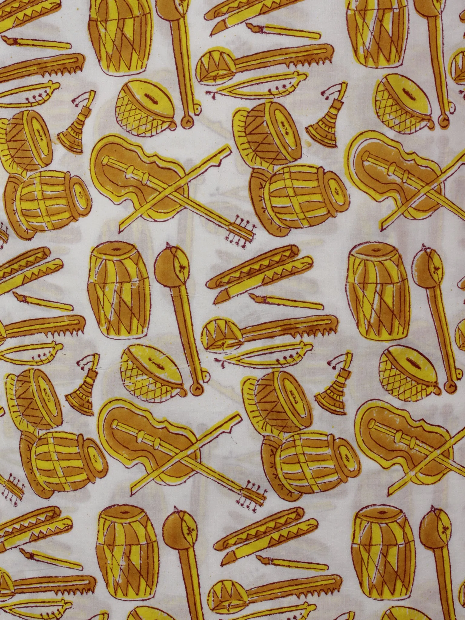 Ivory Yellow Hand Block Printed Cotton Suit-Salwar Fabric With Chiffon Dupatta (Set of 3) - S16281294