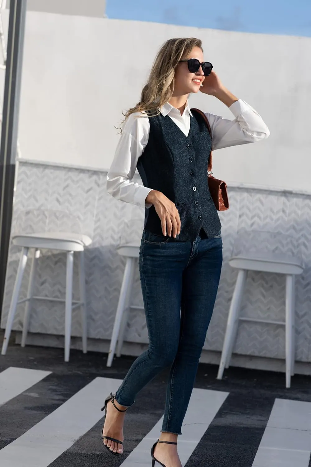 KANCY KOLE Women's Vintage Vest Fully Lined Formal Business Dress Suits Button Down Steampunk Waistcoat