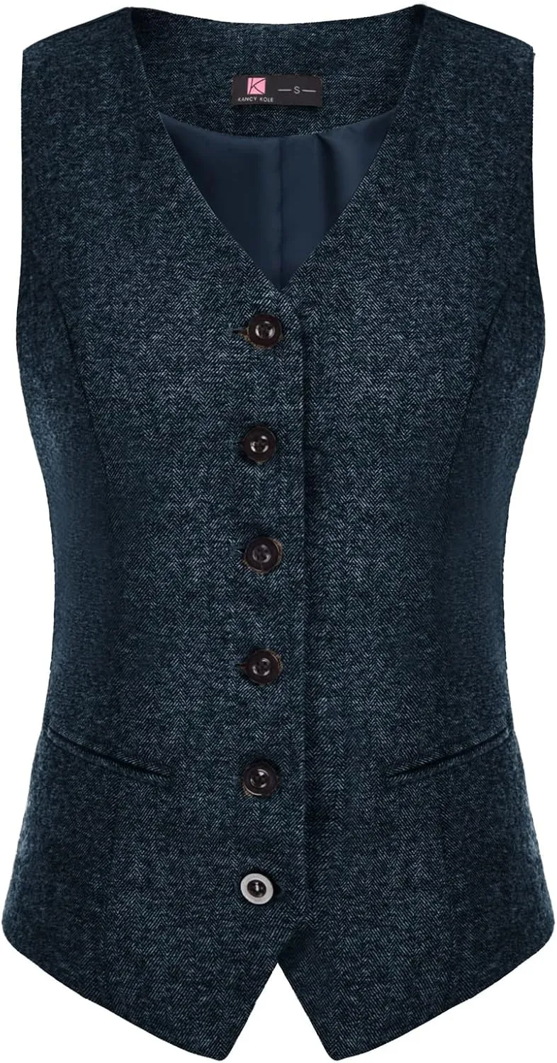 KANCY KOLE Women's Vintage Vest Fully Lined Formal Business Dress Suits Button Down Steampunk Waistcoat