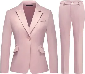 Lamgool Women Suit 2 Pieces Set One Button Lady's Business Formal Peak Lapel Blazer and Pants for Work