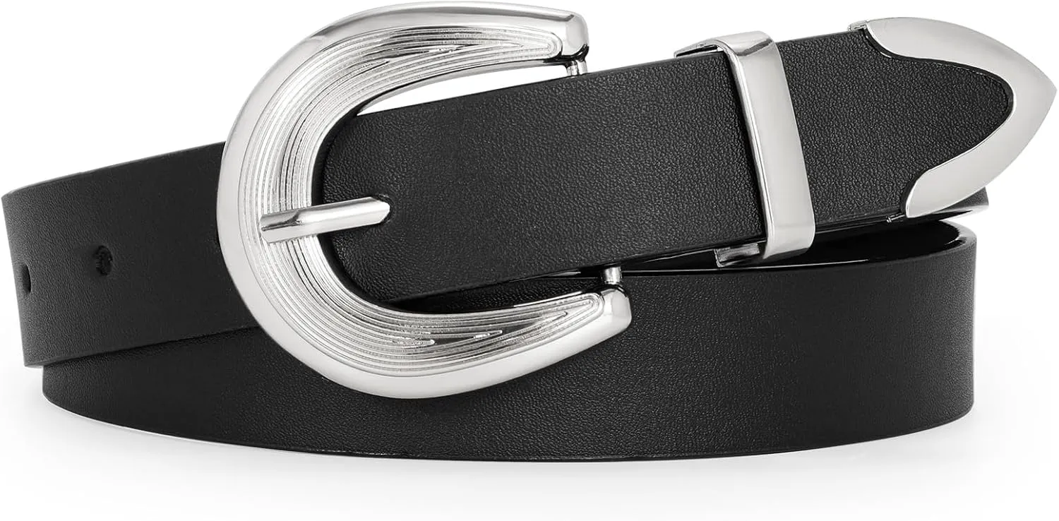 LEACOOLKEY Women Leather Belt Women Belts for Jeans Dress Ladies Fashion Leather Waist Belt Women Black Belt