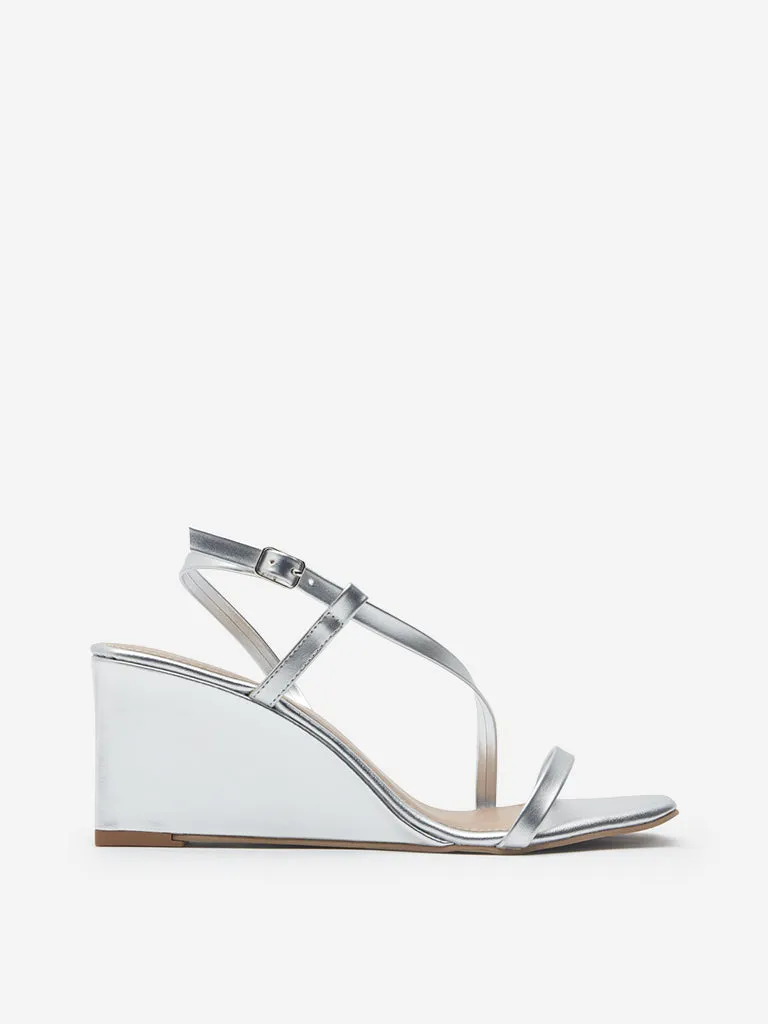 LUNA BLU Silver Wedge-Heel Sandals