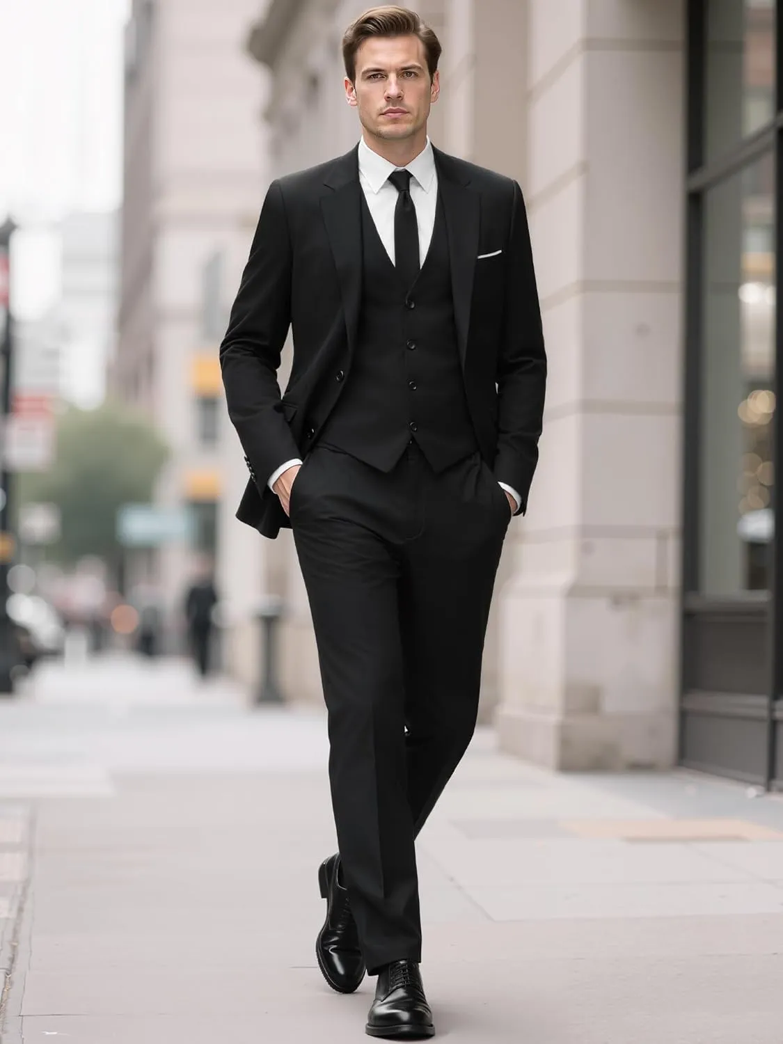 MAGE MALE Mens 3 Piece Slim Fit Suits Tuxedo Suit Set Prom Wedding Suits Two Button Blazer Jacket Vest Pants with Tie