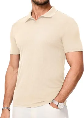 Mens Polo Shirts Short Sleeve V Neck Summer Polo T Shirts Casual Slim Fit Ribbed Textured Golf Shirts