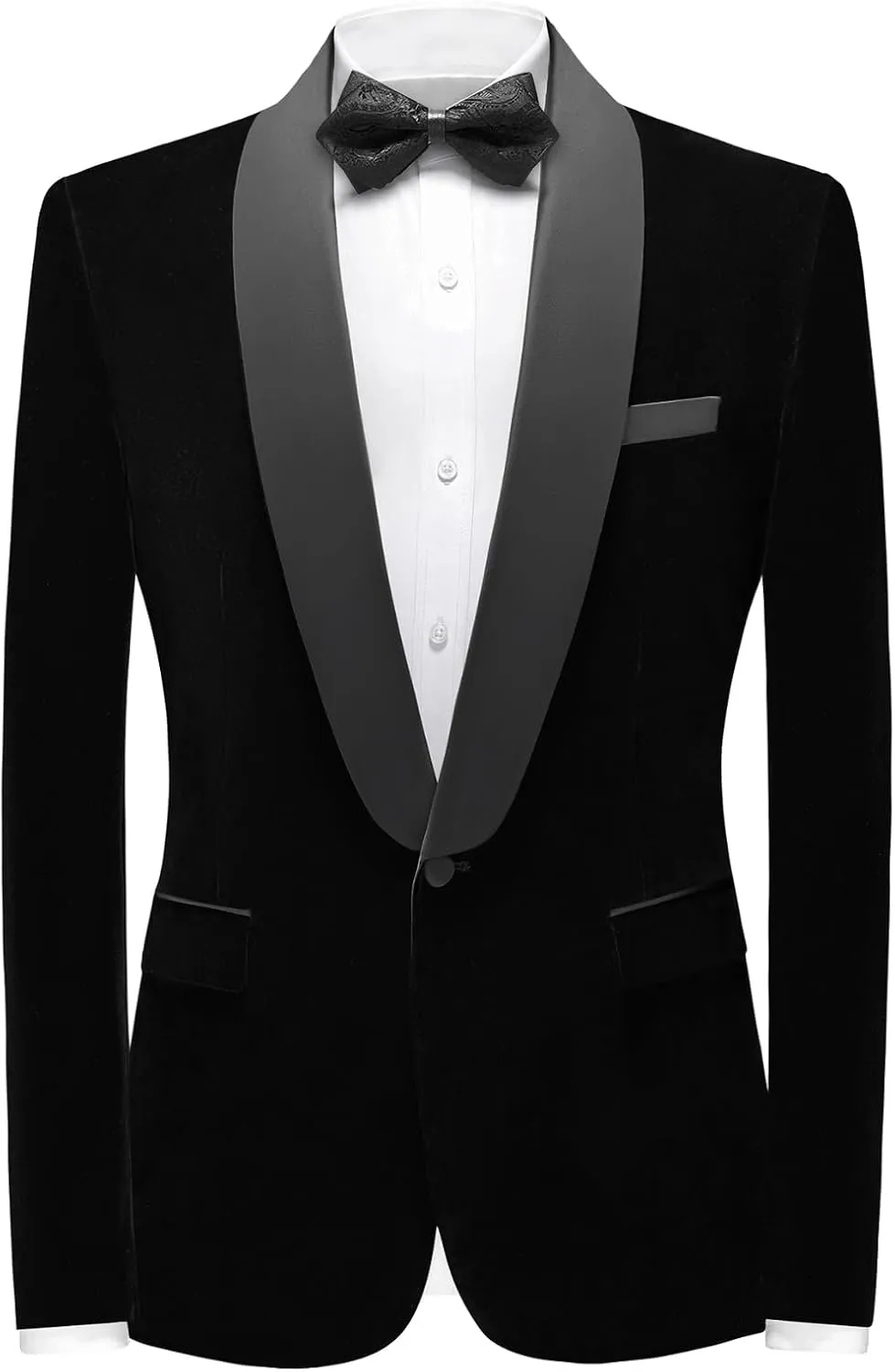Mens Velvet Suits Slim Fit 2 Piece Tuxedo Suit for Men Solid One Button Shawl Lapel Blazer Jacket & Pants Set for Wedding
