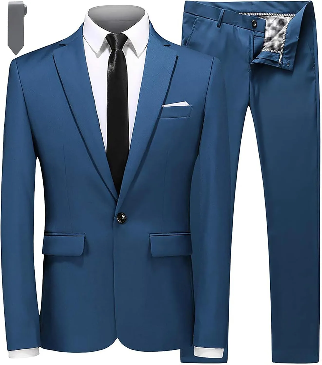 MOGU Men's Slim Fit 2-Piece Tuxedo Suit One-Button Jacket & Pants Set for Wedding, Prom, and Formal Events