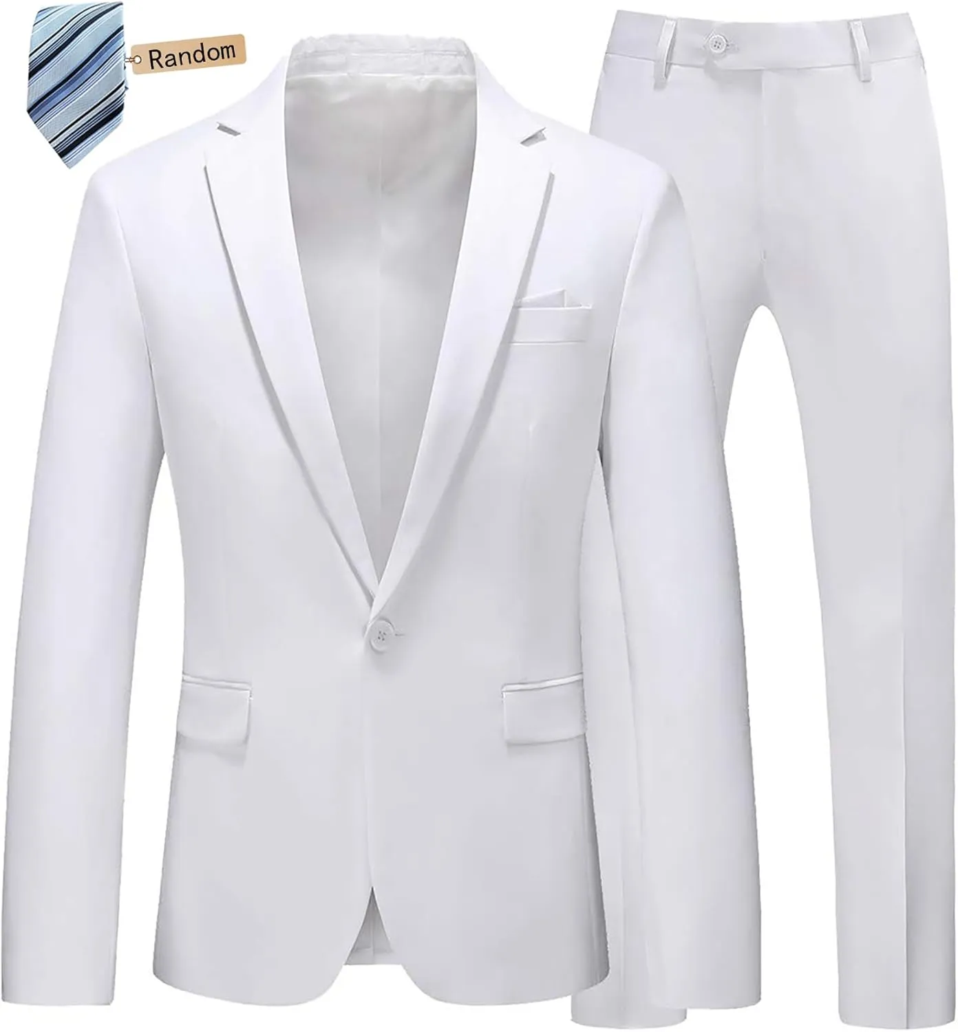 MOGU Men's Slim Fit 2-Piece Tuxedo Suit One-Button Jacket & Pants Set for Wedding, Prom, and Formal Events