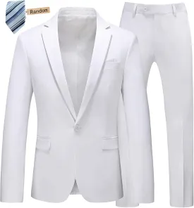 MOGU Men's Slim Fit 2-Piece Tuxedo Suit One-Button Jacket & Pants Set for Wedding, Prom, and Formal Events
