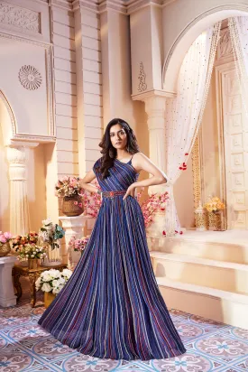 Navy Blue Anarakali Suit With Waist Belt