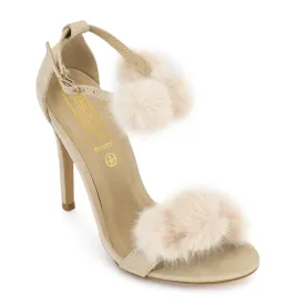 Nude Pom Pom Stiletto Sandal