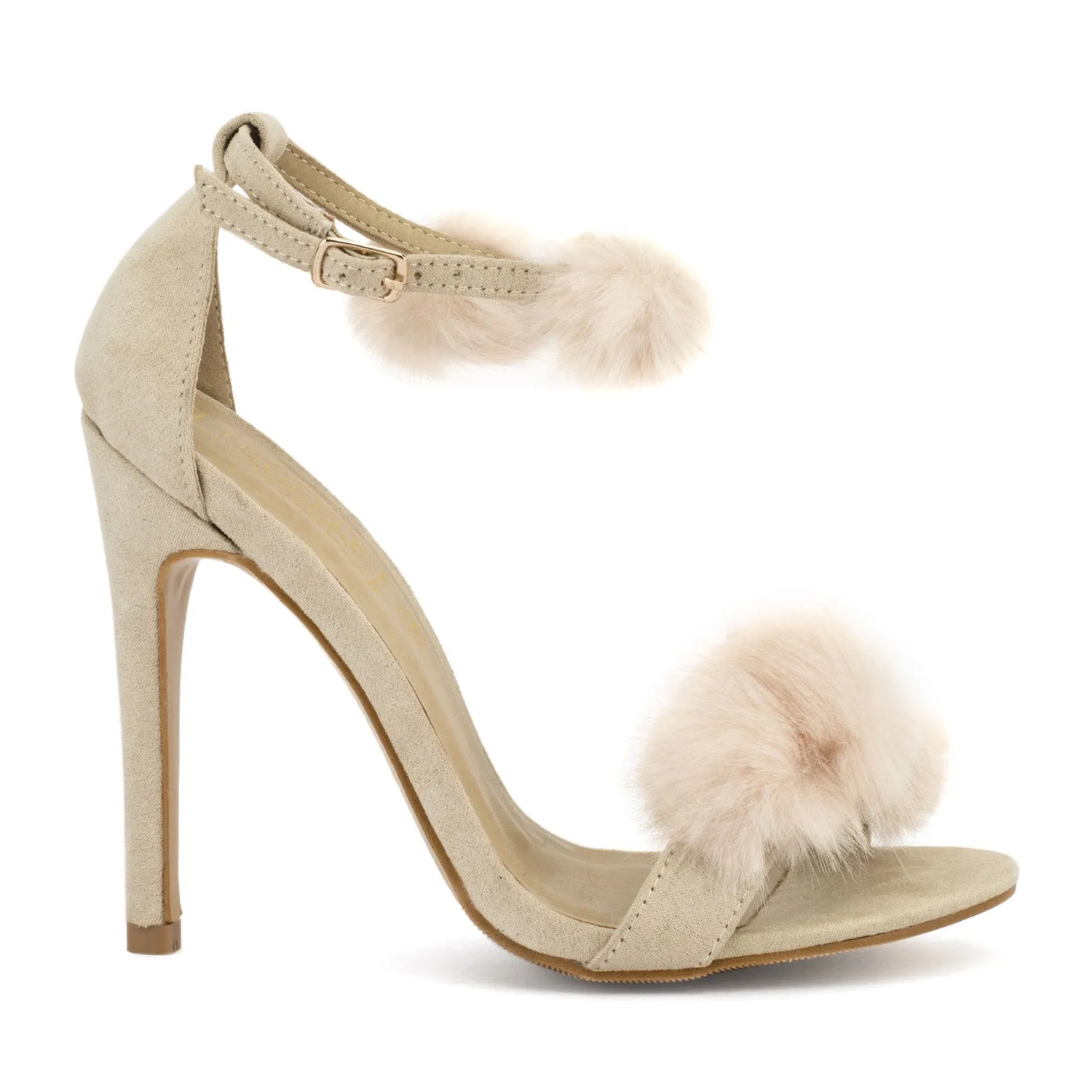 Nude Pom Pom Stiletto Sandal