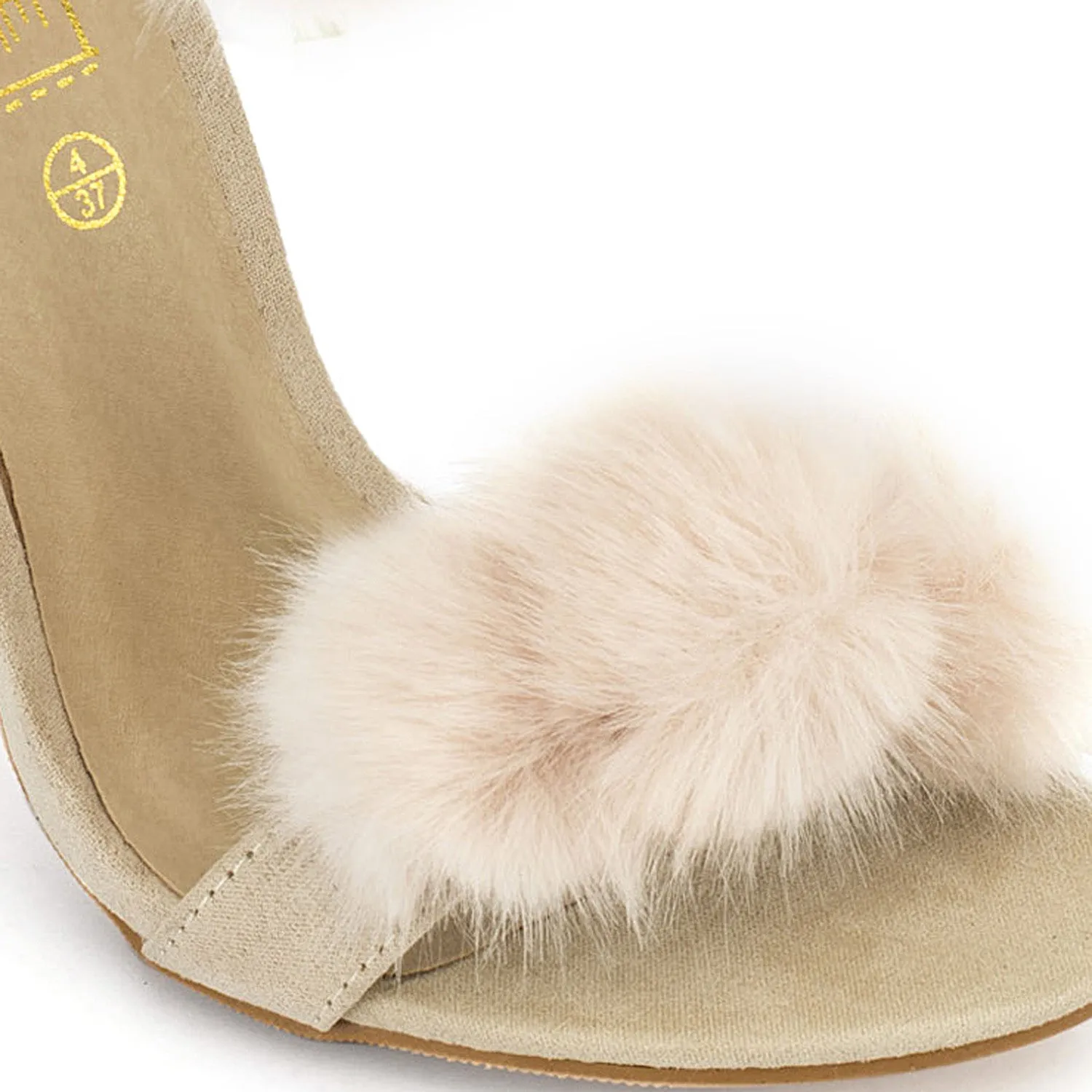Nude Pom Pom Stiletto Sandal