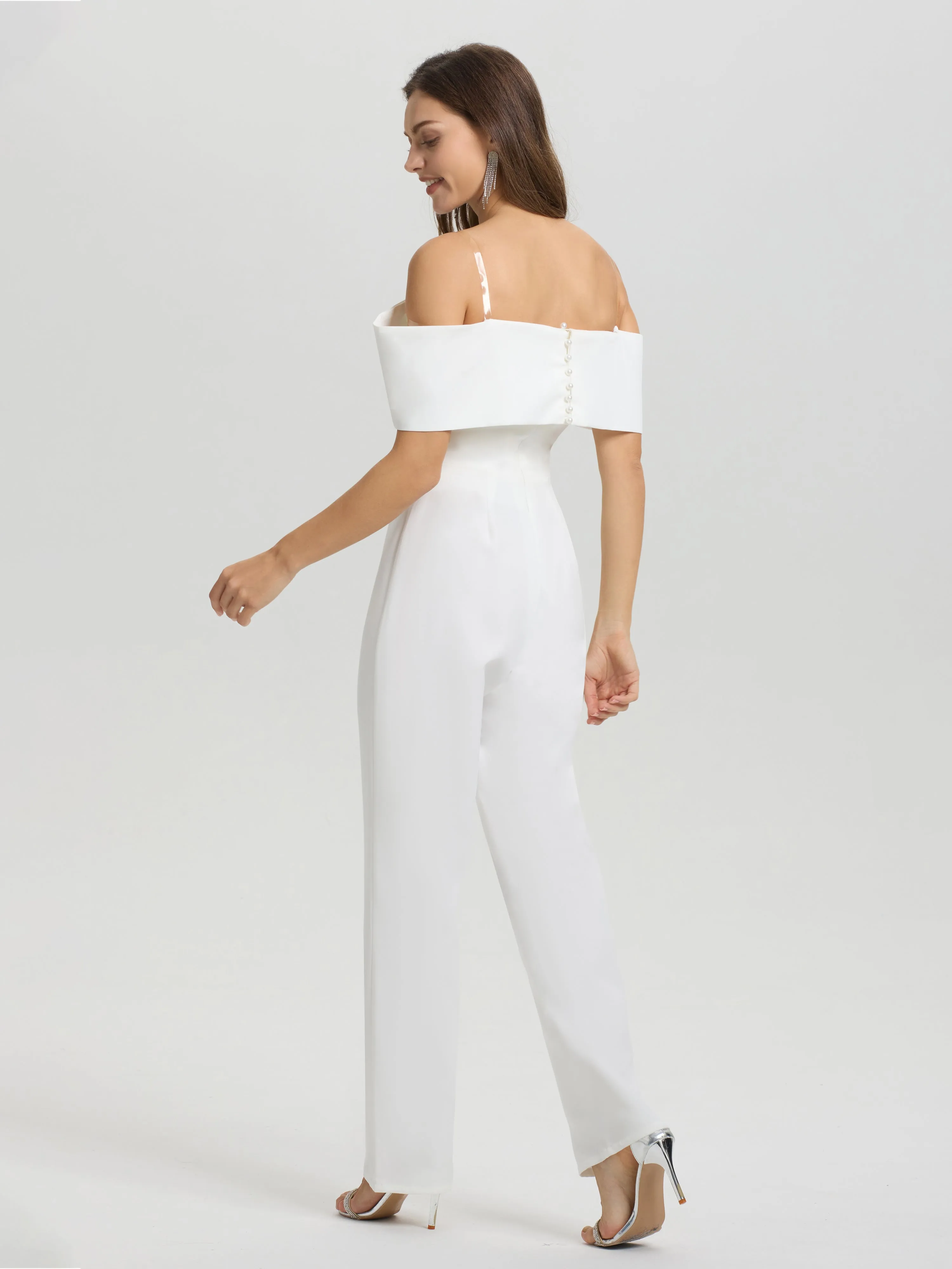 Off The Shoulder Long Solid Formal Wedding Pantsuit/Jumpsuit