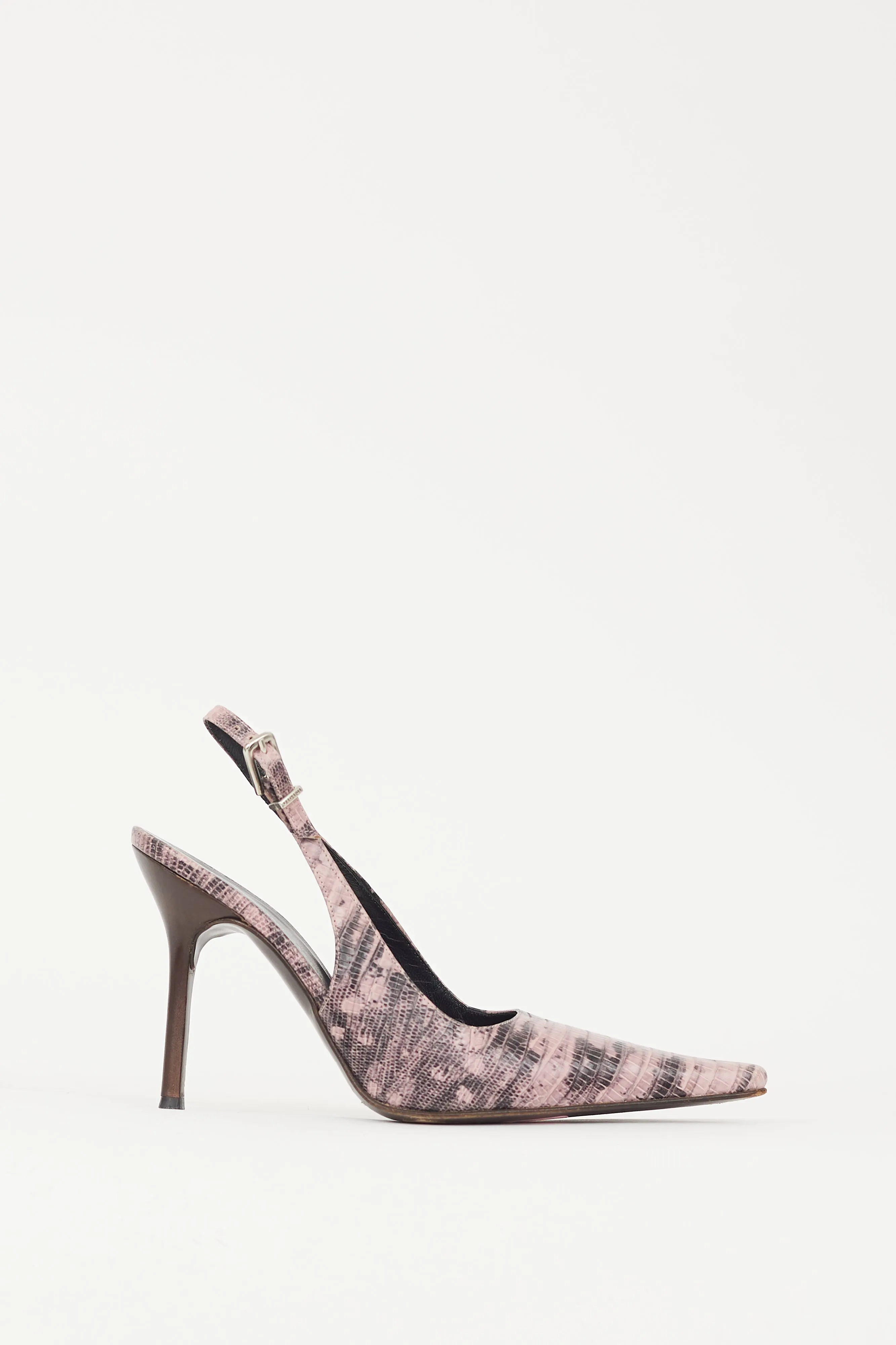 Pink & Black Embossed Leather Slingback Heel