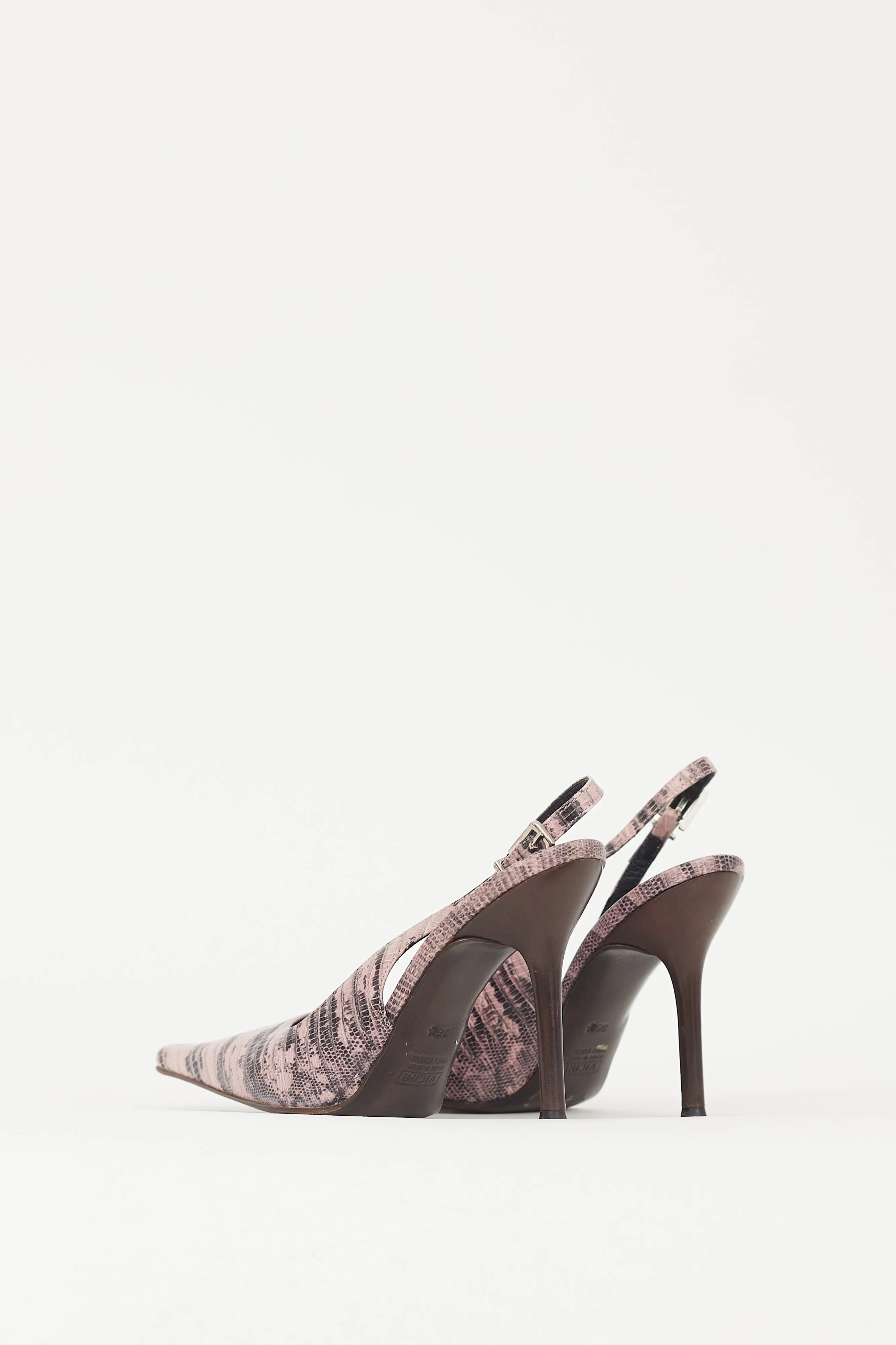 Pink & Black Embossed Leather Slingback Heel