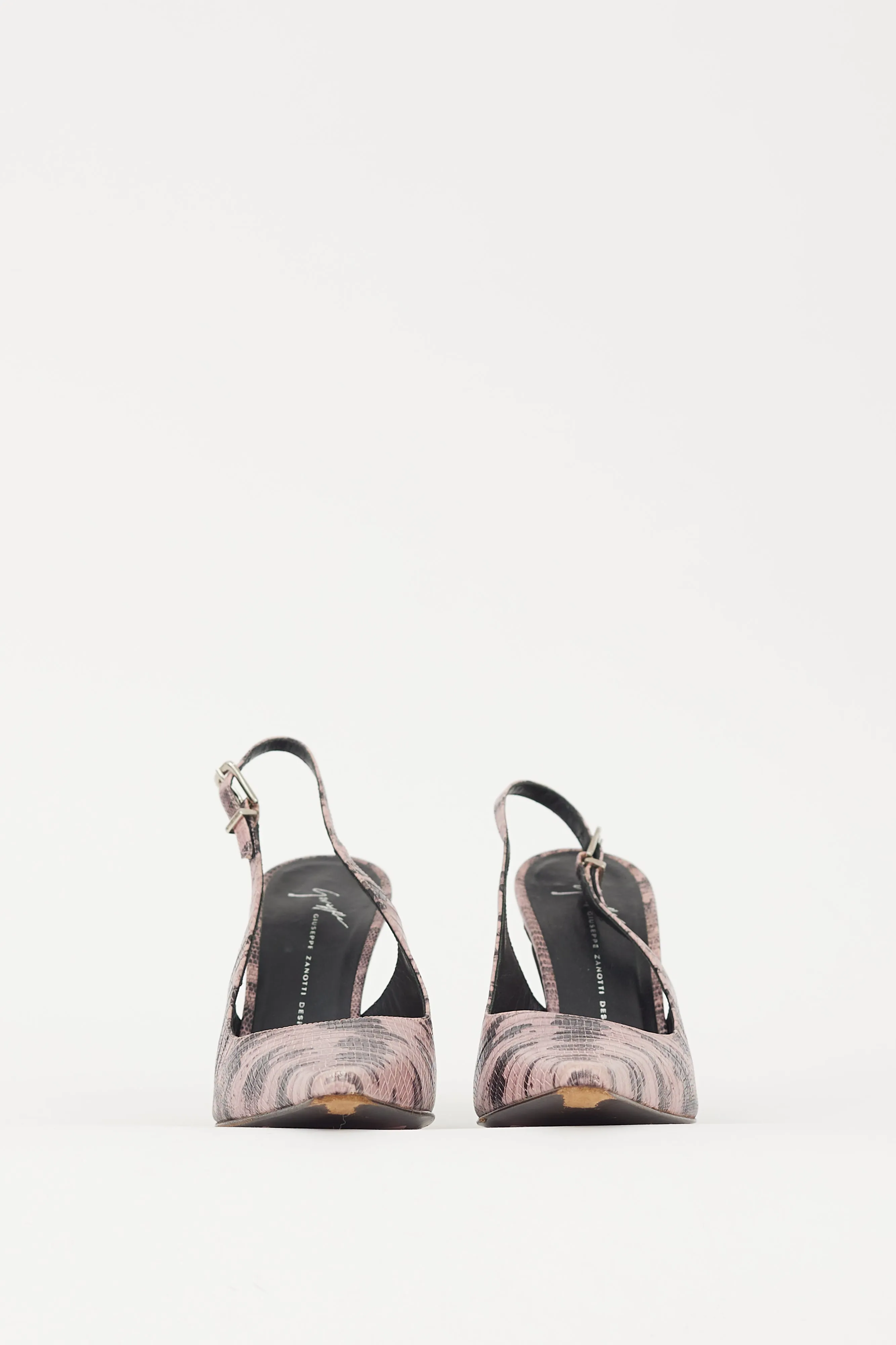 Pink & Black Embossed Leather Slingback Heel